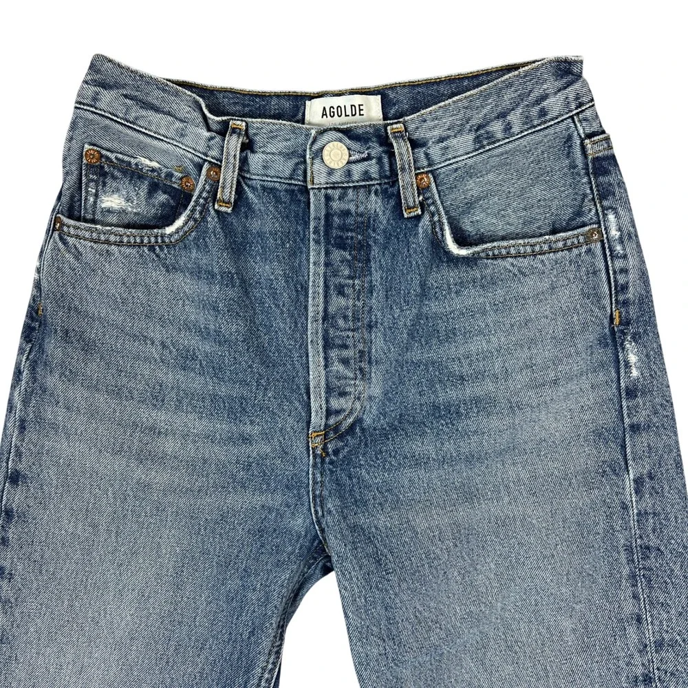 AGOLDE Riley Straight Leg Jeans 26" Distressed Cut Hems High Rise Button Fly - Picture 5 of 14